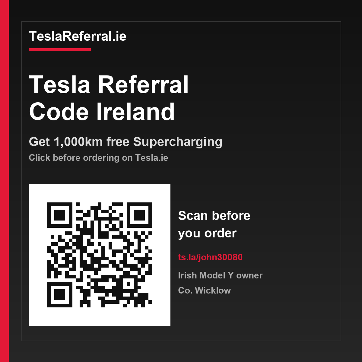TeslaReferral.ie share card with QR code